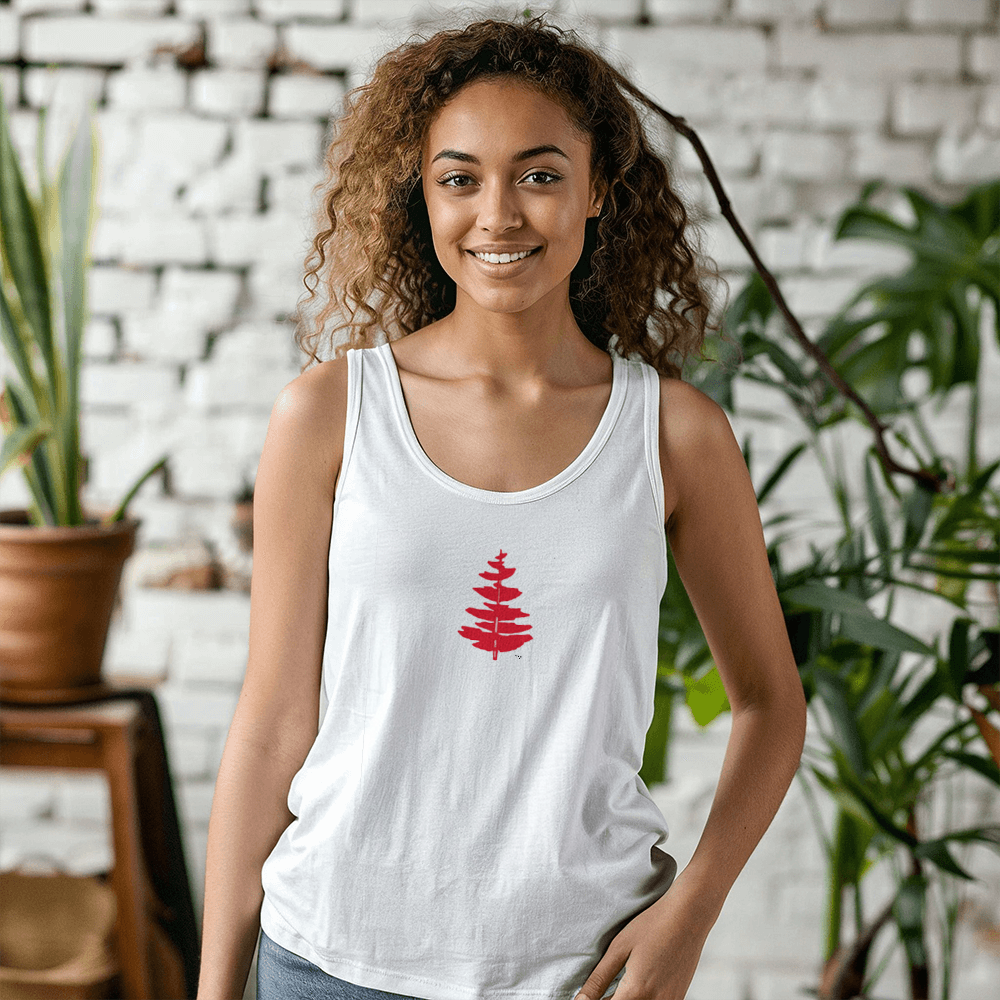 Douglass College Red Pine Tree - Bella + Canvas  White Tank