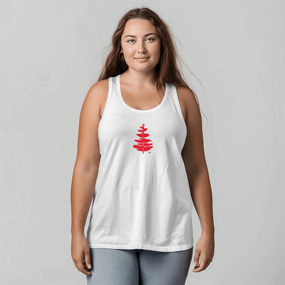 Douglass College Red Pine Tree - Bella + Canvas  White Tank