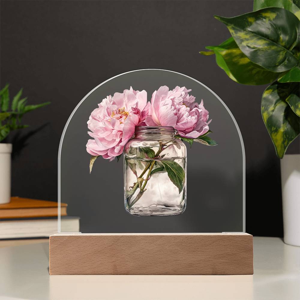 Peonys  In a Jar Dome Acrylic Plaque - LED