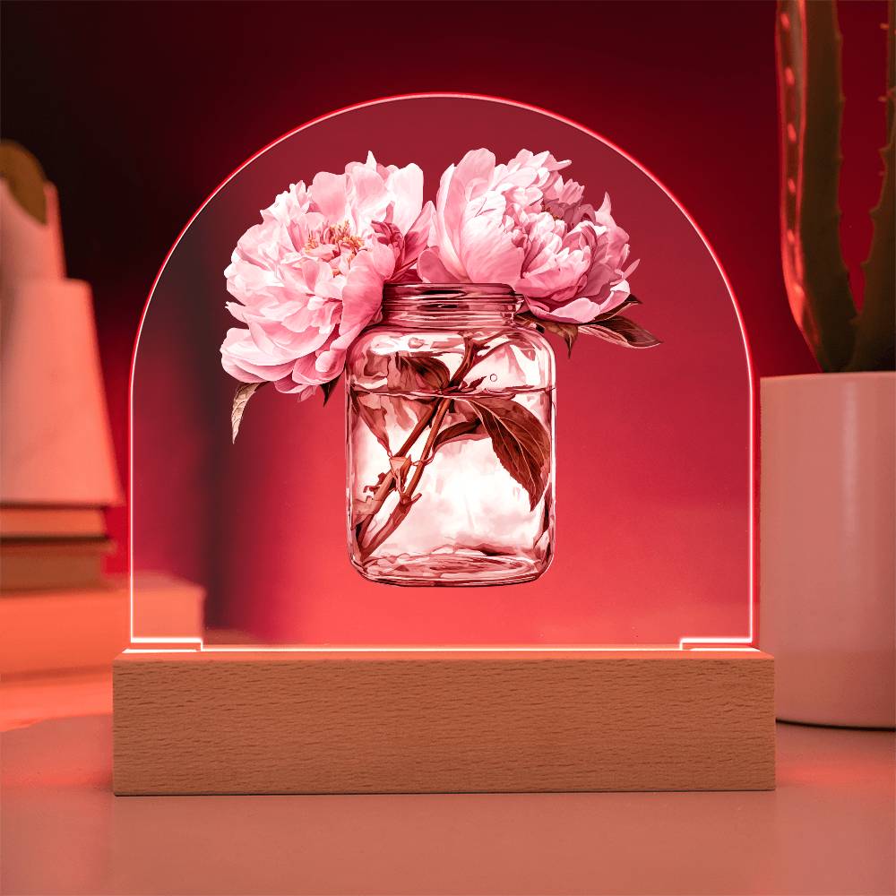 Peonys  In a Jar Dome Acrylic Plaque - LED