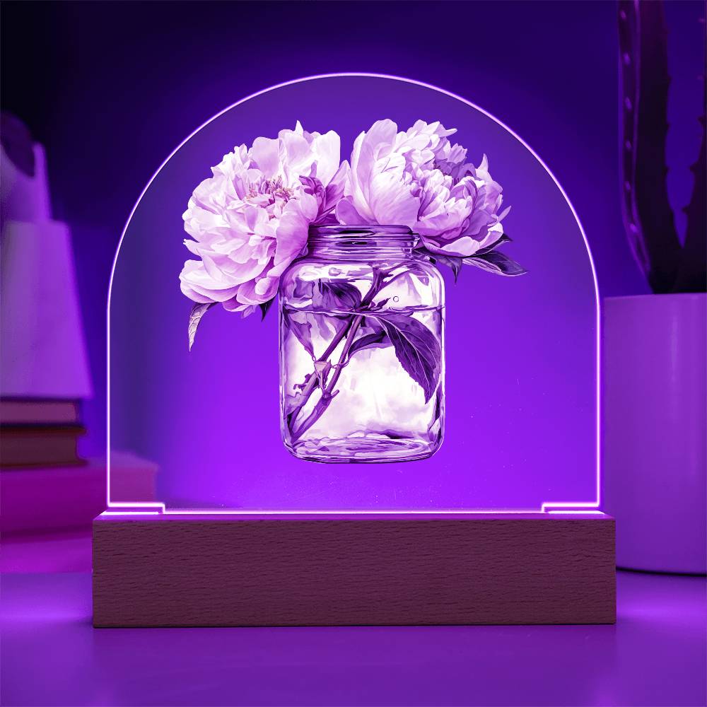 Peonys  In a Jar Dome Acrylic Plaque - LED