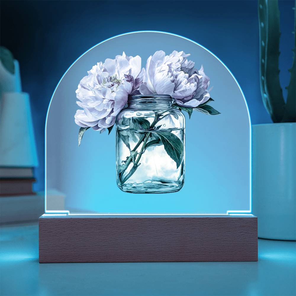 Peonys  In a Jar Dome Acrylic Plaque - LED