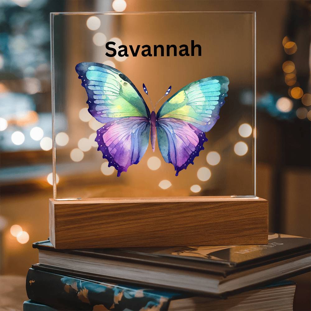Personalized Multi-colored Butterfly Acylic Plaque Night Light