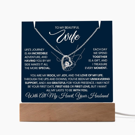 Personalized Keepsake - To My Wife, Forever Love Necklace with Acrylic Message Card Stand