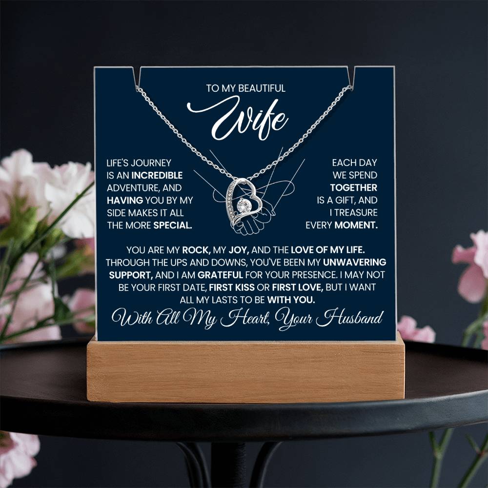 Personalized Keepsake - To My Wife, Forever Love Necklace with Acrylic Message Card Stand