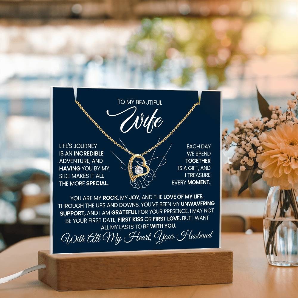 Personalized Keepsake - To My Wife, Forever Love Necklace with Acrylic Message Card Stand