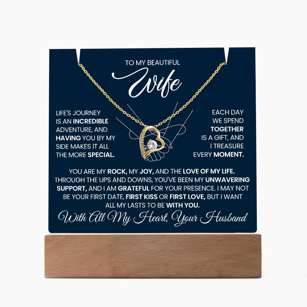 Personalized Keepsake - To My Wife, Forever Love Necklace with Acrylic Message Card Stand