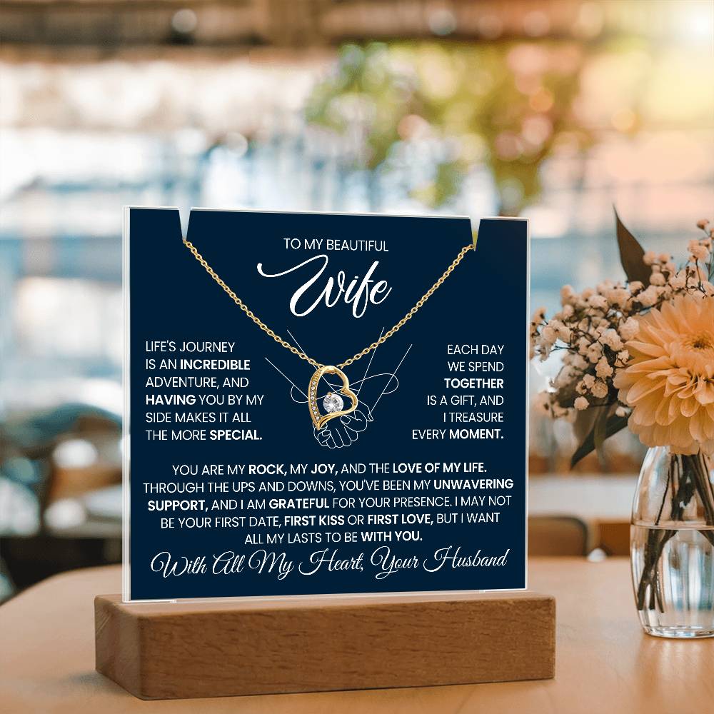 Personalized Keepsake - To My Wife, Forever Love Necklace with Acrylic Message Card Stand