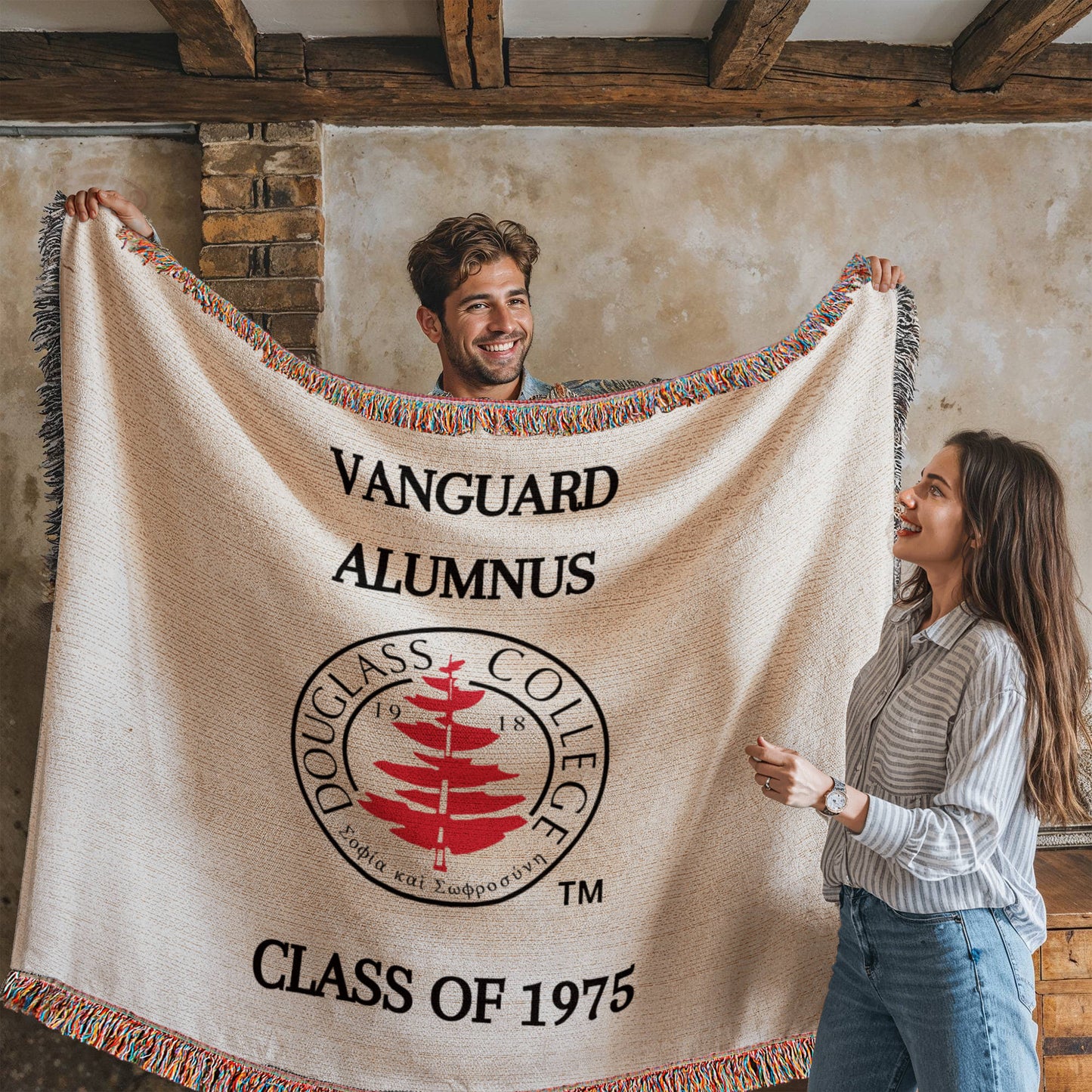 DOUGLASS COLLEGE VANGUARD ALUMNUS WOVEN BLANKET Throw - CLASS OF 1975