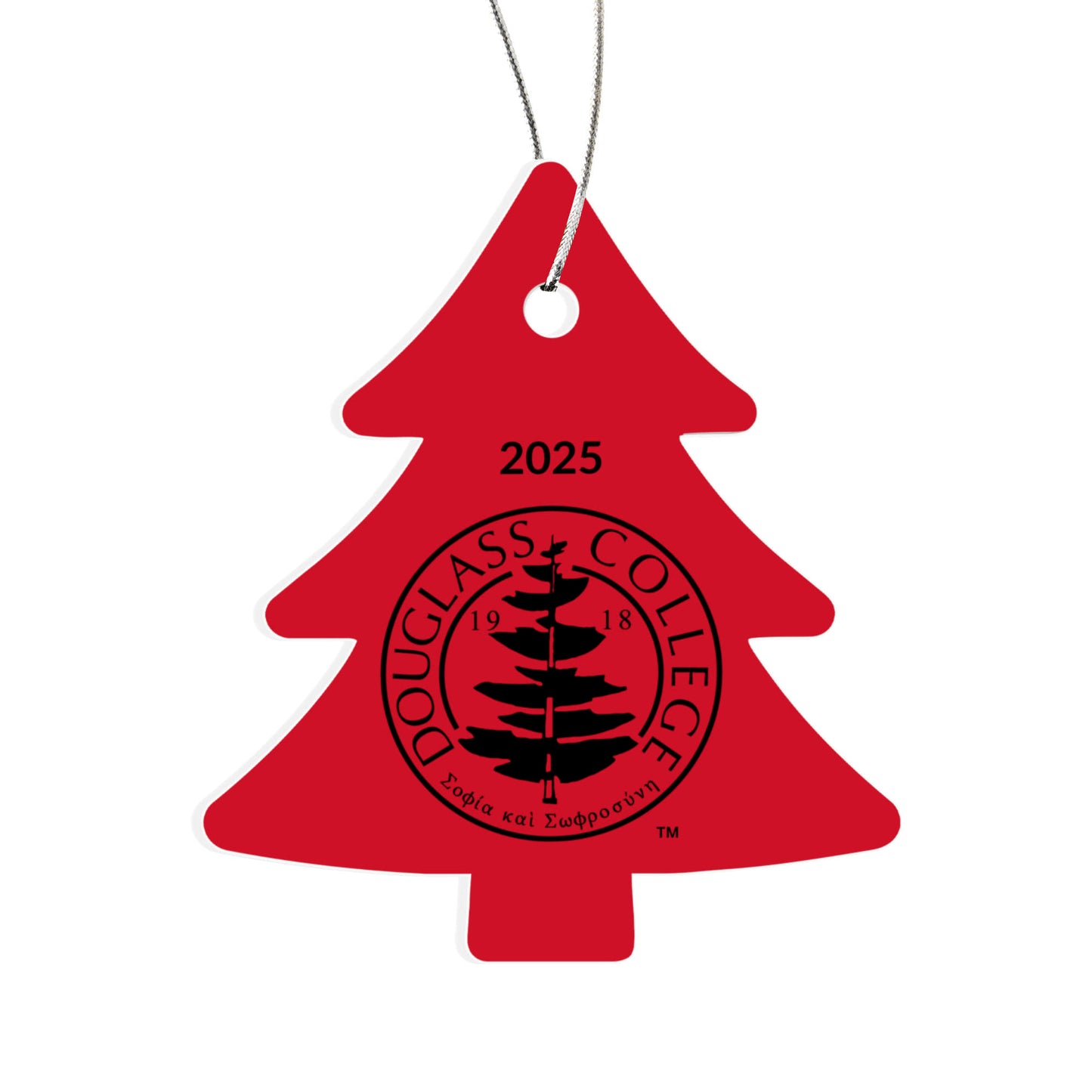 Douglass College Seal - Red Tree Ornament - 2025