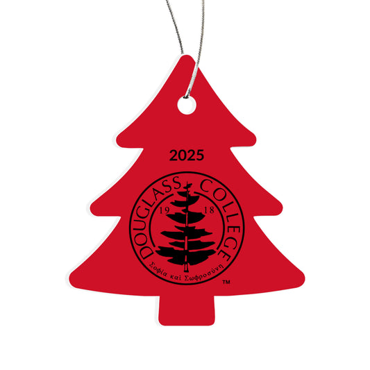 Douglass College Seal - Red Tree Ornament - 2025