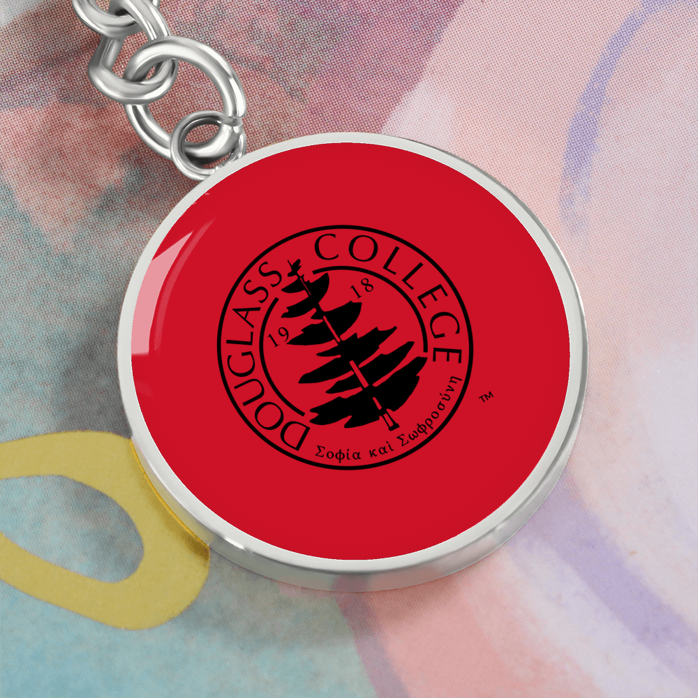 Douglass College Seal Graphic Red Circle Keychain