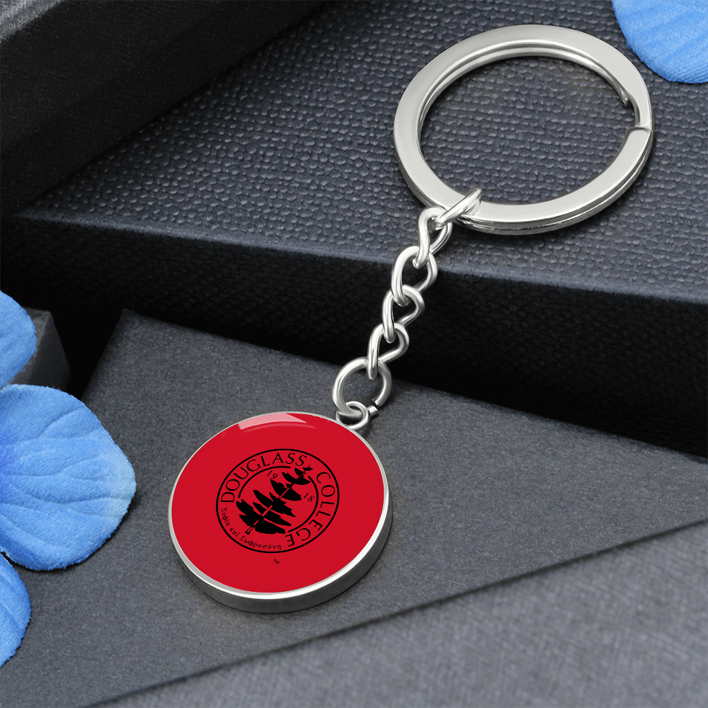 Douglass College Seal Graphic Red Circle Keychain