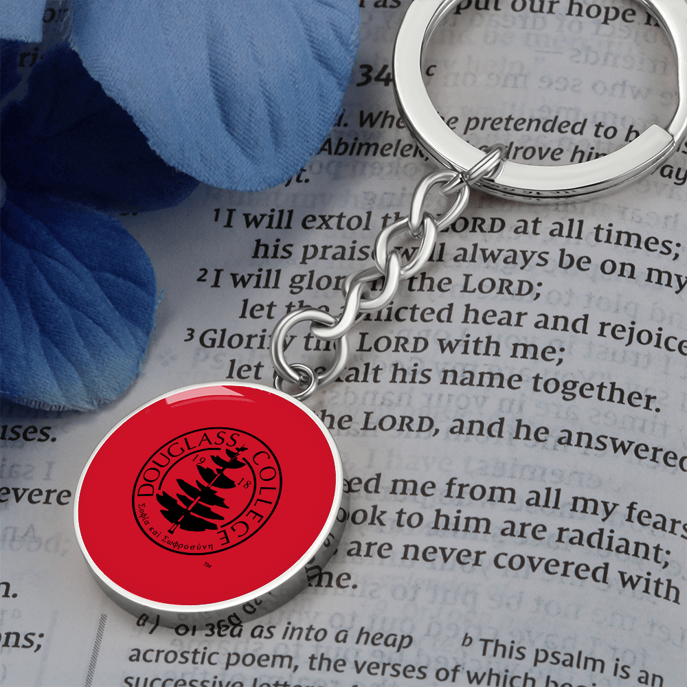 Douglass College Seal Graphic Red Circle Keychain
