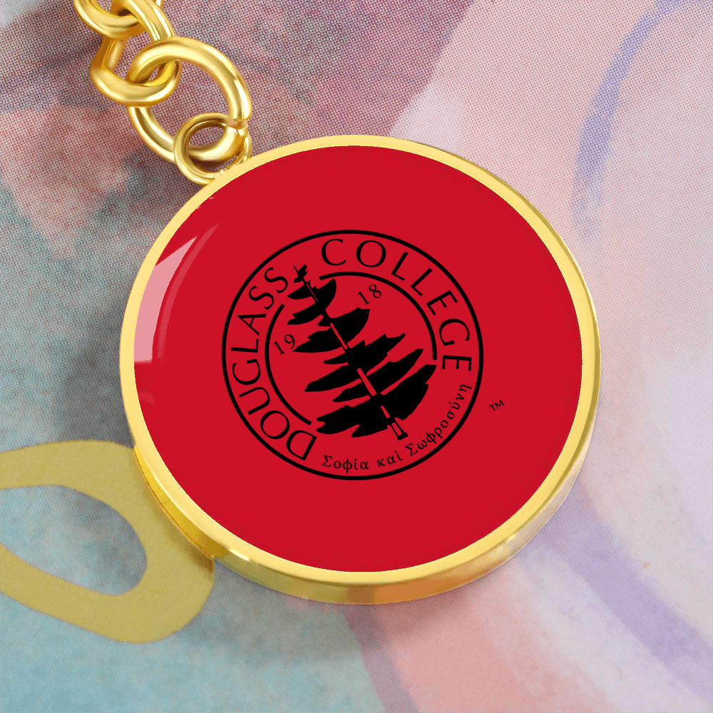 Douglass College Seal Graphic Red Circle Keychain