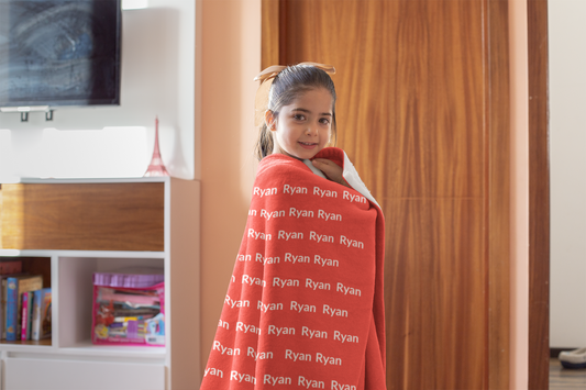 Custom Name Cozy Fleece Blanket For Kids - Red